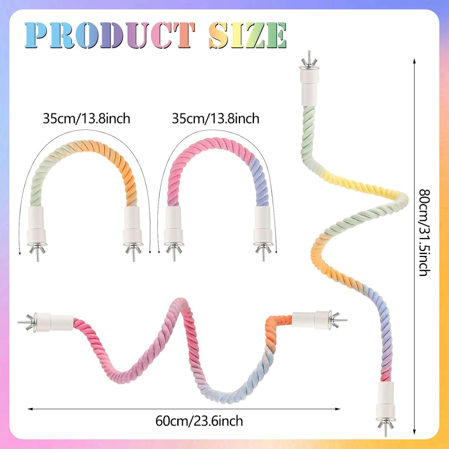 4Pcs Rope Perches for Bird Cages, Bendable Climbing Rope Cage Accessory Toy, Perfect for Parrots Cockatiels & Budgies, BirdToys, Swings & Ladders for Medium Birds