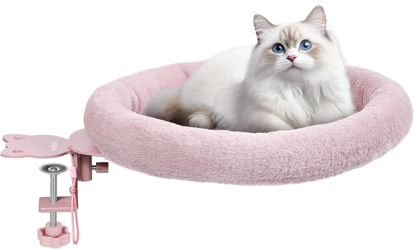 Rotating Cat Desk Bed - 40 LBS Chair-Side Cat Sleeping Basket with Bed for Desk, 360° Swivel & Removable Washable Cushion for Office Comfort(Pink