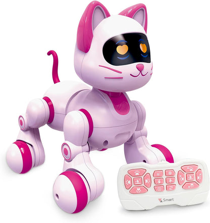 Remote Control Robot Cat, Programmable RC Smart Cat with Touch Sensing, LED Eyes Dance & Music Walking Pets STEM Toys Gifts for Kids Girls Boys