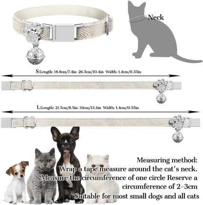 Personalized Breakaway Cat Collars - Magnetic Buckle, Bell - Safety Quick Release, Customized for Girls & Boys Cats- (Herringbone-Oatmeal)