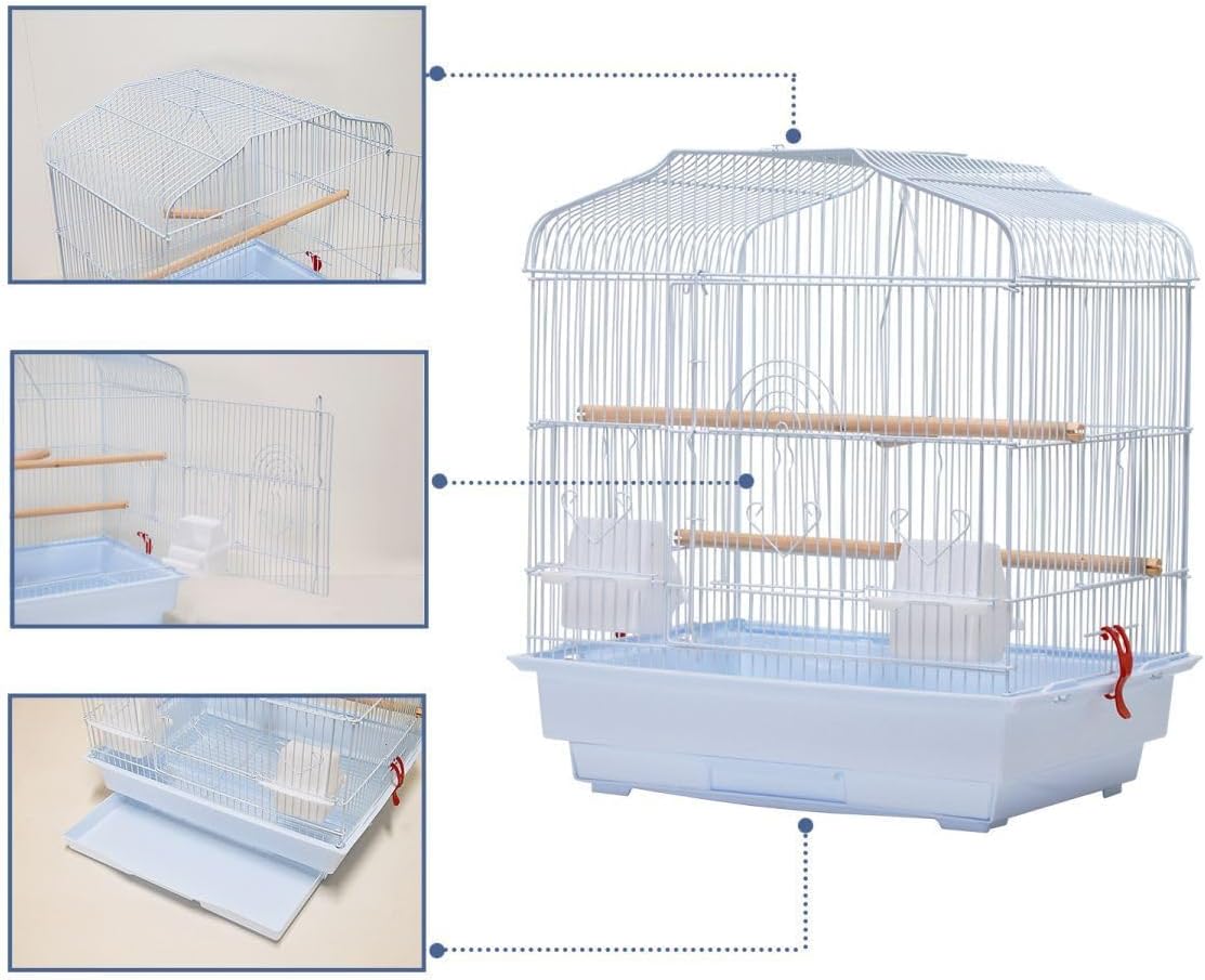 GarveeHome Small Bird Cage with Wheels, 44 Inch Parakeet Cage with Top Stand, 3 in 1 Bird Carrier for Parakeets, Canaries, Lovebirds, Small Quaker, Cockatiels, Budgie, Green Cheek (20in White)