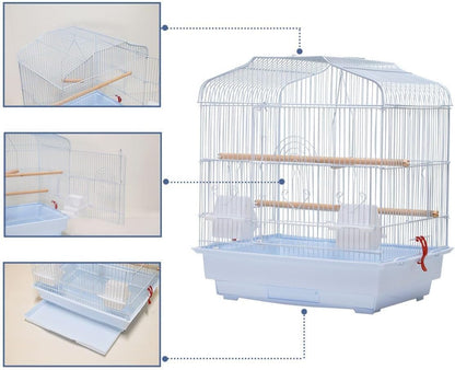 GarveeHome Small Bird Cage with Wheels, 44 Inch Parakeet Cage with Top Stand, 3 in 1 Bird Carrier for Parakeets, Canaries, Lovebirds, Small Quaker, Cockatiels, Budgie, Green Cheek (20in White)