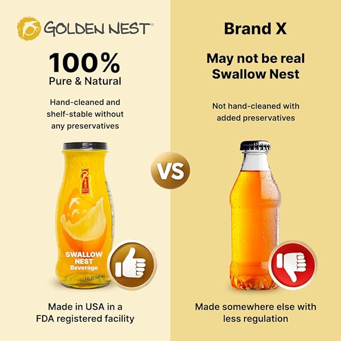 Golden Nest Premium Bird Nest Drink, Swallow Bird Nest 100% Natural - Made in USA, (燕窩) 12 bottles x 240 ml (8oz) (Original)
