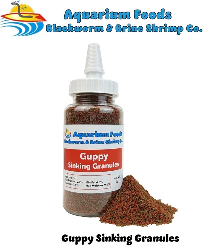 Aquatic Foods Inc. Guppy Sinking Granules Fish Food for Guppies, Endlers, Mollies, Platies, Swordtails, Groumis, Tetras, Catfish, Cichlids, All Community Tropical Fish…2oz Squeeze Bottle