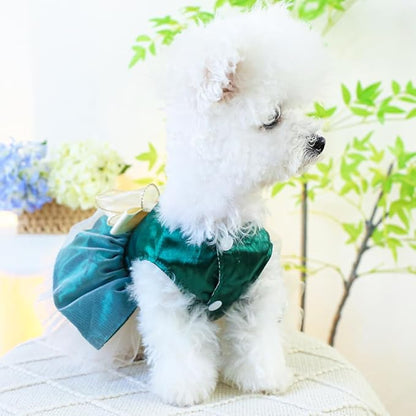 ANIAC Retro Dog Tulle Dress with Leash Ring Spring Summer Girl Puppy Clothes for Small Dog Cat Apparel Formal Pet Prom Dress for Christmas Wedding Birthday Valentines (Green, X-Small)