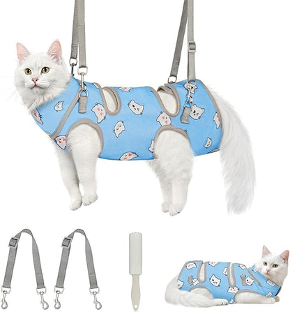 Supet Cat Grooming Hammock, Self-Adherent Cat Wrap for Cutting Nails, Anti-Escape Calming Wrap for Medicine, Nail Clipping, Teeth Brushing, Ear Cleaning