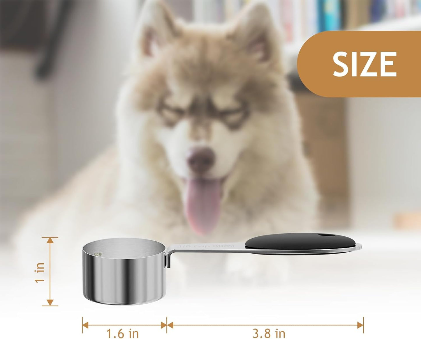 1PCS 1/8CUP(30ml) Dog Cat Food Scoop, Stainless Steel Measuring Cup, Metal Pet Scooper with Inner Precision Scale Measurement