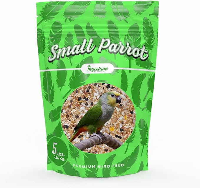 Mycelium Small Parrot Bird Seed | Safe & Clean Food with Corn, Buckwheat, Hulled Sunflower, Hemp Seeds & Millet | Supports Immunity & Digestive Health | Organic & Non-GMO 5 lb Bag