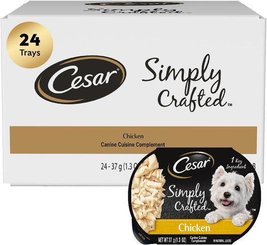 Cesar Simply Crafted Adult Wet Dog Food Meal Topper, Chicken, 1.3 oz. Tubs (24 Count, Pack of 1)
