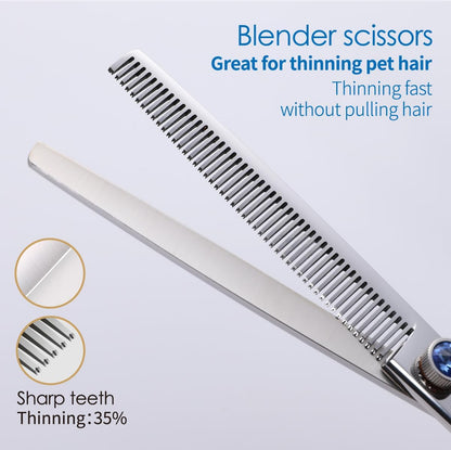 Left Handed Dog Grooming Scissors Kit 7 in Professional Curved Thinning Straight Shears 3pcs Set for Grooming Dogs Cat Pet Japanese 440C Stainless Steel(7.0'' Kit, 4Pcs)