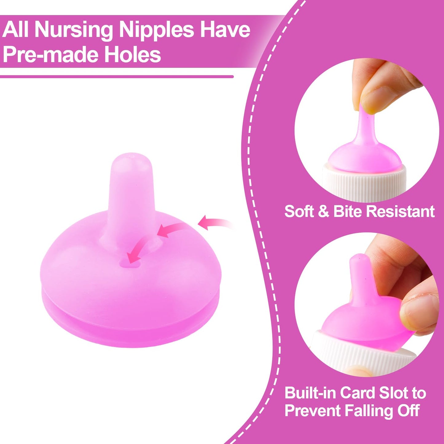 Pet Feeding Nipple with Syringe, Soft Silicone Nursing Pet Feeding Bottle, Ventilation Valve Resistant Tearing for Puppies, Kittens, Rabbit, Small Wildlife (L Nipple,Pink)