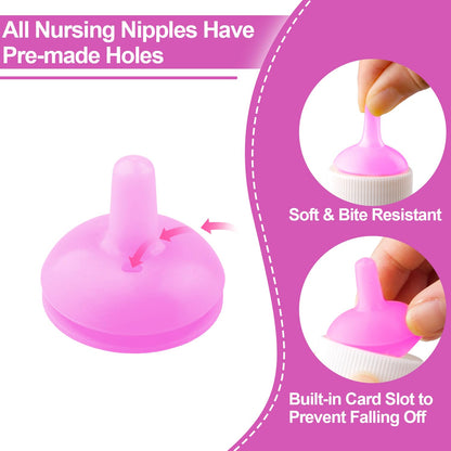 Pet Feeding Nipple with Syringe, Soft Silicone Nursing Pet Feeding Bottle, Ventilation Valve Resistant Tearing for Puppies, Kittens, Rabbit, Small Wildlife (L Nipple,Pink)