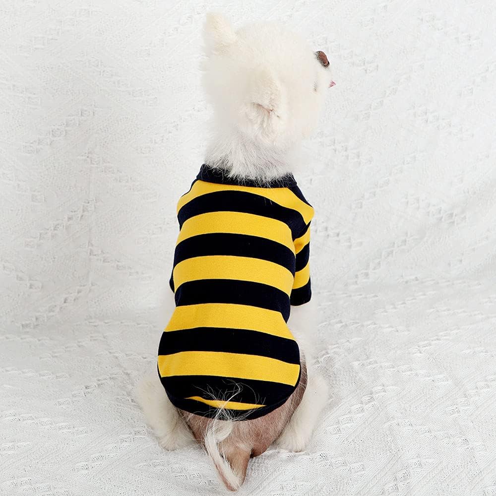 Dog Cotton Shirts for Small and Large Dogs Rugby Striped T-Shirts Soft Breathable Dog Shirt pet Clothes (Large, Yellow/Navy)