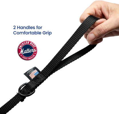 Dog Leash for Teacup Toy Minature and Small Dogs Primary & Traffic Handle The Bulk Multiple Sizes & Colors 5/8” Width Nylon Proudly Made in The USA (Black, 6 Foot)
