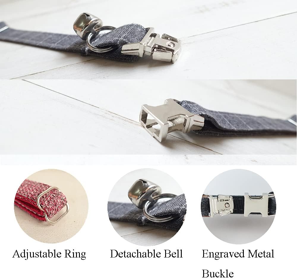 Personalized Cat Collar with Name Plate,Adjustable Tough Nylon Cat ID Collars with Bell,Customize Engraved Pet Name and Phone Number (Plaid Style B)