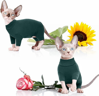ROZKITCH Pajamas for Cats, Breathable Cat Sweaters for Cats Only, Pet Coat with Four Legs, Warm Sweater T-Shirt Pajamas Jumpsuit Vest Cornish Rex Devon Rex Peterbald DarkGreen S