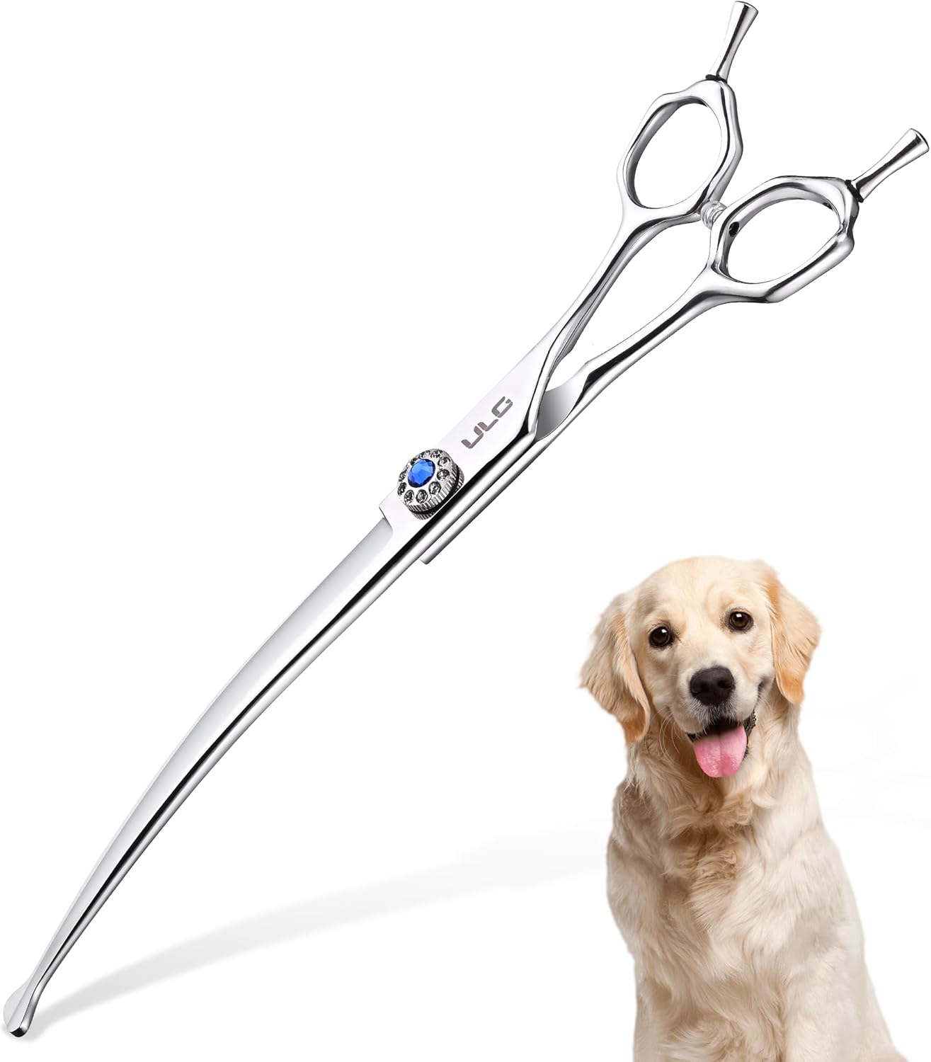 ULG 7.5" Curved, Compact Dog Grooming Scissors - Professional Pet Shears, Silver Stainless Steel