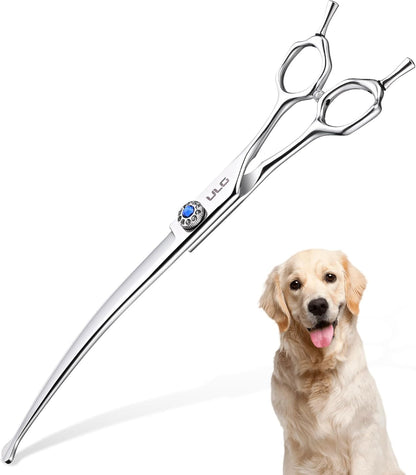 ULG 7.5" Curved, Compact Dog Grooming Scissors - Professional Pet Shears, Silver Stainless Steel