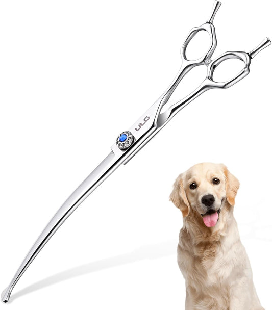 ULG 7.5" Curved, Compact Dog Grooming Scissors - Professional Pet Shears, Silver Stainless Steel