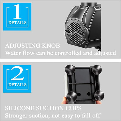 Submersible Pump, Small Fountain Pump with Tubing, Submersible Water Pump for Aquarium Fish Tank Indoor or Outdoor Pond Fountain Hydroponics Statuary (80W 1700GPH, No Led Light)