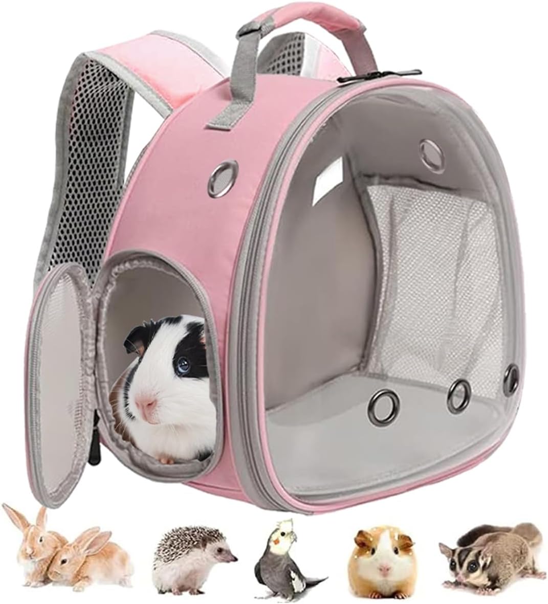 Guinea Pig Carrier, Clear Bubble Window for Guinea Pig, Bunny Rat Bird (Pink, Backpack)