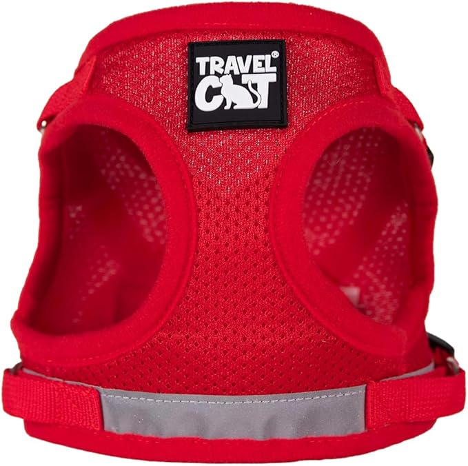 Travel Cat Harness and Leash Set - Adjustable Fit Mesh Cat Harness and Reflective Strap - Comfort Walking Vest for Kitten for Outdoor Walking, Hiking (Small, Red)