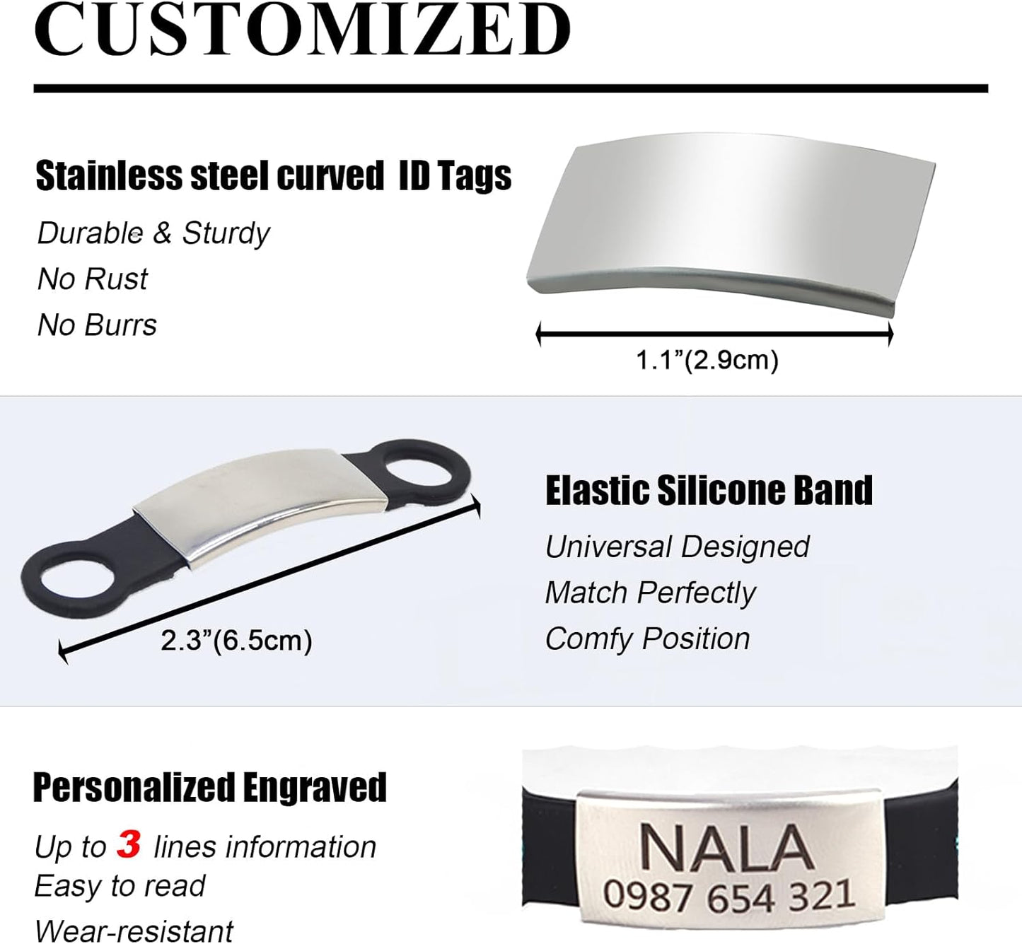 Personalized Kitten Cat Collar with Silent Slide On Silicone Name Tag | Adjustable and Durable Nylon Collar with Bell | Custom Laser Engraved Pet Name | Phone Number | Suitable for Kitten Cat