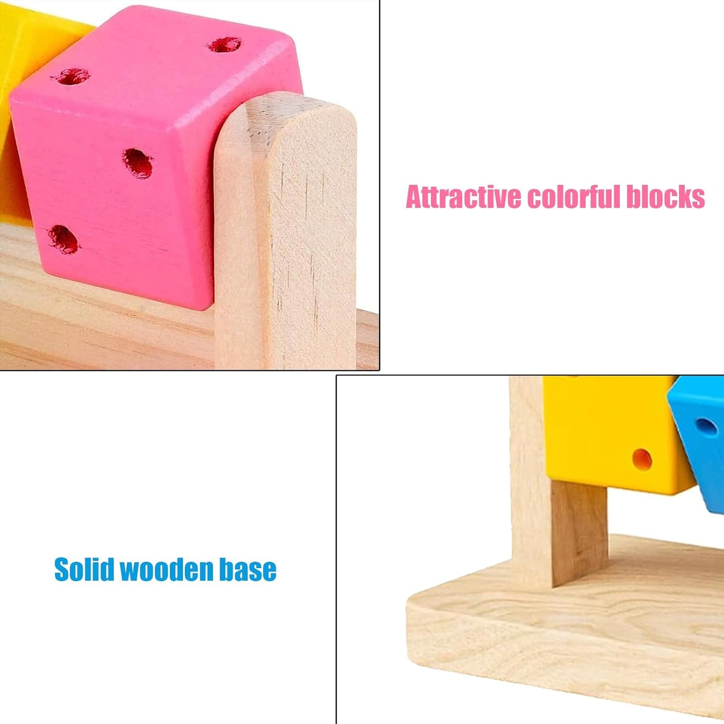 KABASI Wooden Hamster Enrichment Toys, Hamster Chew Toy Wood Platform Grinding Teeth Toys Exercise Intelligence Training Colorful Wooden Block for Syrian & Dwarf Hamsters, Gerbils, Rats, Chinchillas