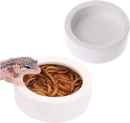 Tfwadmx 2 Pack Reptile Food Bowl, Mini Ceramic Water Feeder Bowl, Reptile Worm Feeding Dish for Lizard Turtle Bearded Dragon Anoles Crested Gecko Hermit Crab Leopard Gecko Chameleon Corn Snake