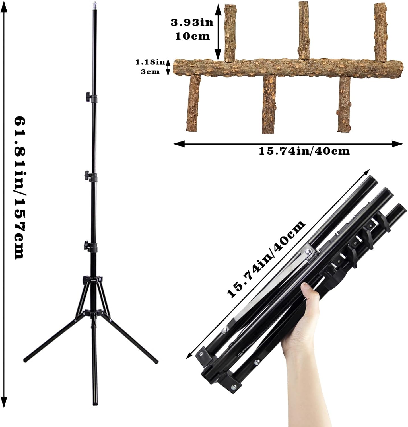 Wooden Bird Perch Stand with a Height Adjustable Tripod, Bird Training Accessories for Indoor or Outdoor, Birds Stand for African Grey, Budgies, Cockatiels, Lovebirds, Conures, Small to Medium Birds