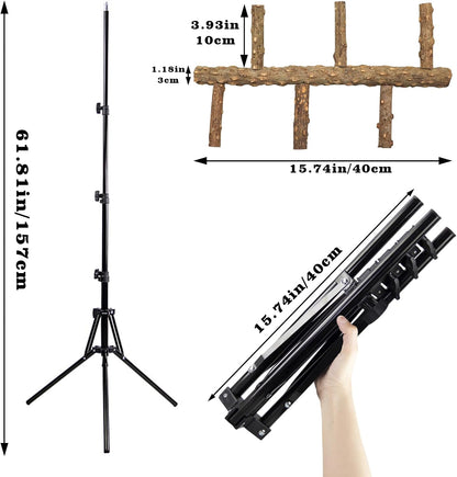 Wooden Bird Perch Stand with a Height Adjustable Tripod, Bird Training Accessories for Indoor or Outdoor, Birds Stand for African Grey, Budgies, Cockatiels, Lovebirds, Conures, Small to Medium Birds