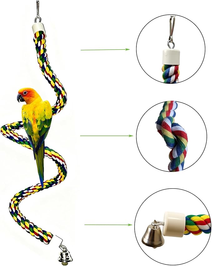 Bird Rope Perch & Birds Swing Set - Bird cage Accessories, Rope perches for Conures, Parrots,Cockatiel,Lovebird,Budgerigar,Parakeet perches for cage,Birds perches