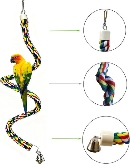 Bird Rope Perch & Birds Swing Set - Bird cage Accessories, Rope perches for Conures, Parrots,Cockatiel,Lovebird,Budgerigar,Parakeet perches for cage,Birds perches