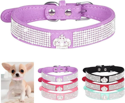 Serijoars Small Dog Collar with Rhinestone Crystal Diamond Colorful Bling Girl Puppy Cat Collars (M, Purple4)