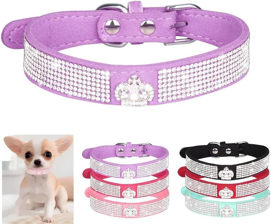 Serijoars Small Dog Collar with Rhinestone Crystal Diamond Colorful Bling Girl Puppy Cat Collars (XS, Purple4)