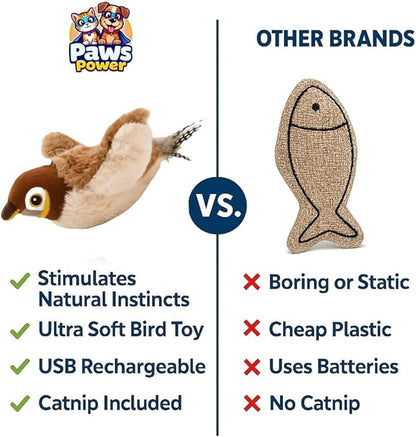 Toys Rechargeable Flapping Bird Sparrow (Not Flying), Lifelike Chirp Tweet, Touch Activated Kitten Toy Interactive Cat Exercise Toys for All Breeds Cat Kicker Catnip Toys (White Sparrow)