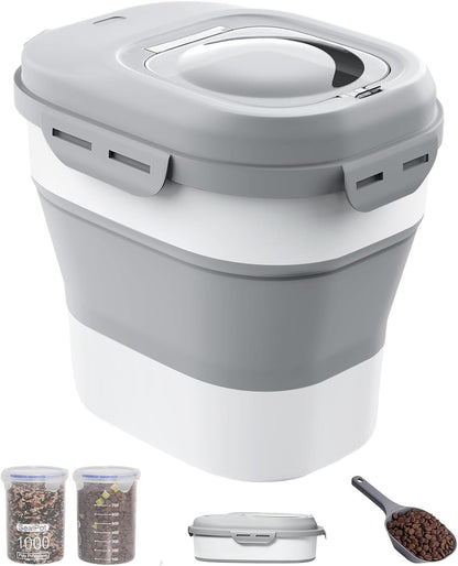 30-35 Lbs Dog Food Storage Container Collapsible Dog Food Container with Airtight Lids, Wheels, Scoop and 2pcs Food Storage Containers, Large Pet food storage for Dog, Cat