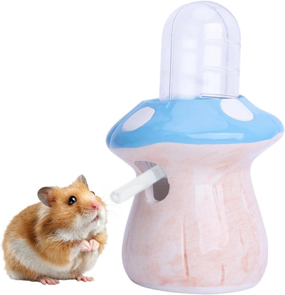 PENCK 60ml Hamster Water Bottle Pet Drinking Dispenser with Mushroom Ceramic Stand for Hamsters, Guinea Pigs & Small Animals - Leak-Proof Ceramic Water Bottle for Cage Use (Blue)