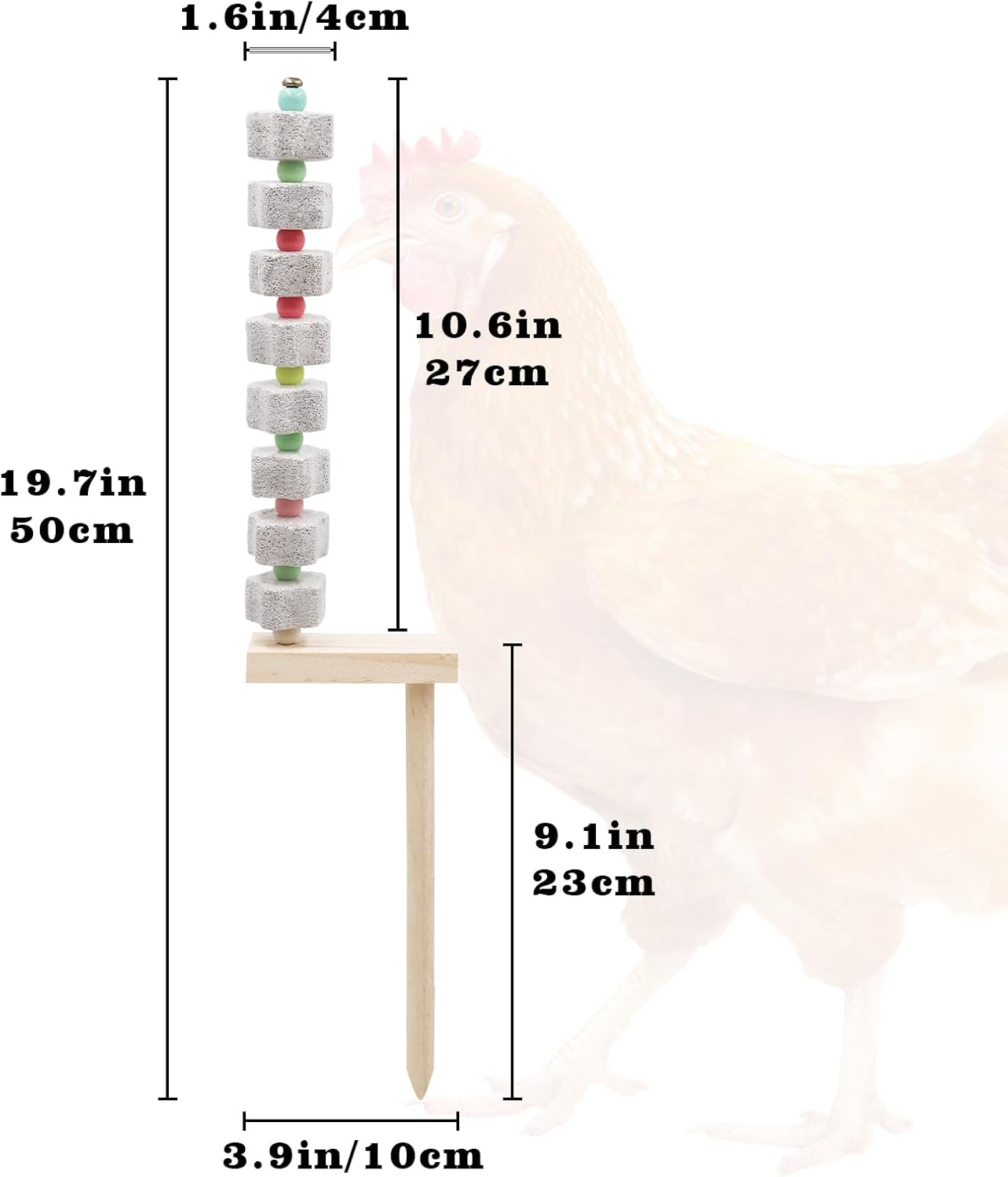 Oooct 2 Pack Chicken Chewing Toy, Chick Beak Grinding Calcium Stone with Wood Stake, Chicken Cage Accessories, Cage Toys for Cockatiel Parakeet Parrot Budgies Rat Hamster Rabbit Bunny African Grey