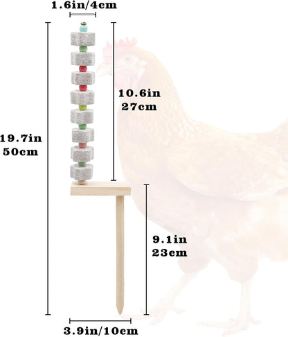Oooct 2 Pack Chicken Chewing Toy, Chick Beak Grinding Calcium Stone with Wood Stake, Chicken Cage Accessories, Cage Toys for Cockatiel Parakeet Parrot Budgies Rat Hamster Rabbit Bunny African Grey