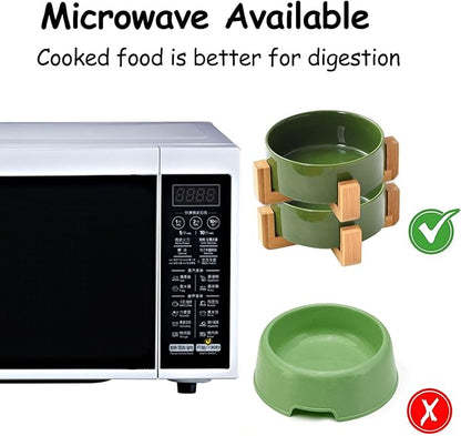 Petygooing Ceramic Dog Bowl Set with Stand, Cat & Dog Food and Water Bowls, Medium Size - Anti-Slip Set of 2 - 28 OZ /3.6 Cups - Rust Green