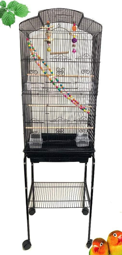 65-Inch Large Flight Bird Cage with Toys and 10-Step Play Ladder for Cockatiel Parakeet Finch Budgie Lovebird Canary Finch Pet Bird Cage with Rolling Removable Rolling Stand