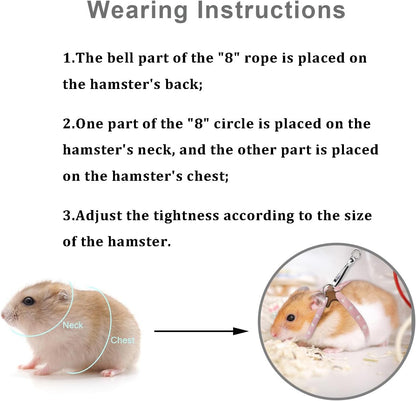 Hypeety Hamster Adjustable Training Lead Leash Nylon for Hamster Rat Squirrel Gerbil Pet Cage Playhouse Leashes Band Finder Collar Bell (Pink)