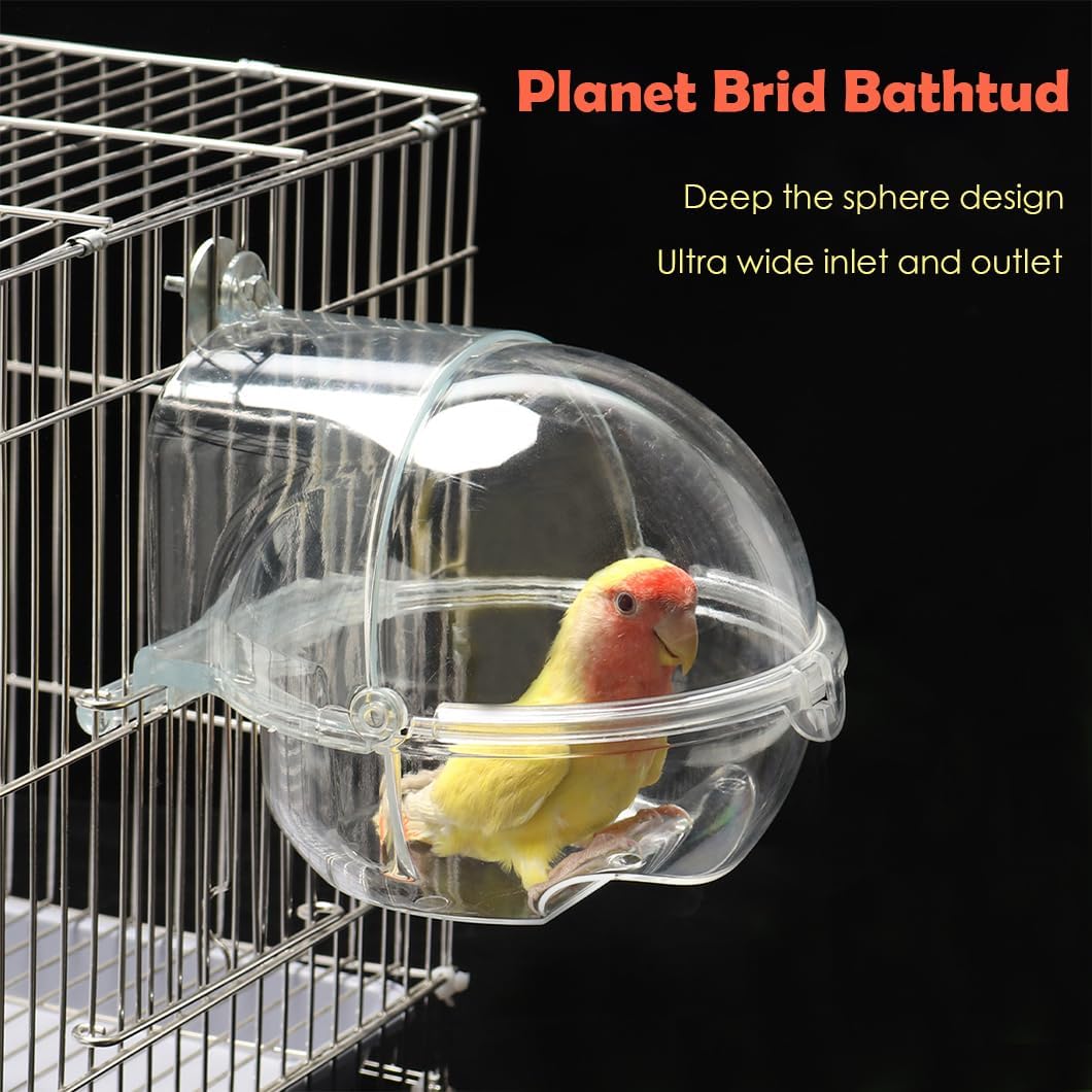 Bird Bath Box for Cage,Parrot Hanging Planet Bathtub No-Leakage Transparent Omnidirectional Observation Tub Shower Box Birds Cage Accessory for Canary Parrot Cockatiel Lovebird