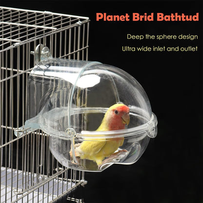 Bird Bath Box for Cage,Parrot Hanging Planet Bathtub No-Leakage Transparent Omnidirectional Observation Tub Shower Box Birds Cage Accessory for Canary Parrot Cockatiel Lovebird