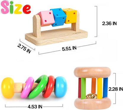 3 Pcs Wooden Hamster Toys - Safe Eco-Friendly Rabbit Toys, Bite-Resistant Guinea Pigs Toys for Chinchillas Hamsters Small Animals Playing Teeth Grinding Indoor