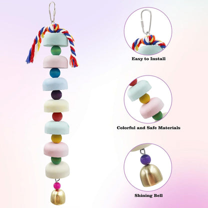 Mineral Chew Toy 2-Pack – Colorful Beaded Bird Toys with Bells | Beak Grinding & Foraging Enrichment for African Grey, Amazon Parrots, Budgies, Cockatiels, Conures
