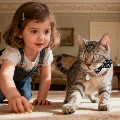 3 Pack Halloween Cat Collar with Detachable Bow Tie & Bell - Breakaway Adjustable Kitten Collars with Skull Gothic Bat Spider Web Pattern for Indoor Outdoor Cats (White, Pink, Black)