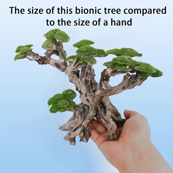 Fish Tank Decor- Bonsai Tree of The Forest with Faux Moss- Aquarium Decoration Aquascaping- Made of Sandstone, 8.8 x 4.3 x 7.8 inches