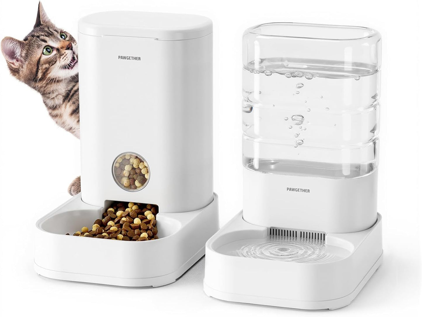 PAWGETHER® 2 Pack Gravity Cat Feeder and Water Dispenser 1 Gallon/3.5L Automatic Cat and Dog Feeder and Watererer with Pet Food Bowl for Puppy Kitten Rabbits